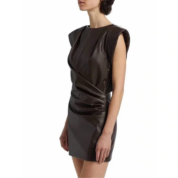 Ronny Kobo Dila Faux-leather Cap Sleeve Mini Dress In Brown - Picture 2 of 8